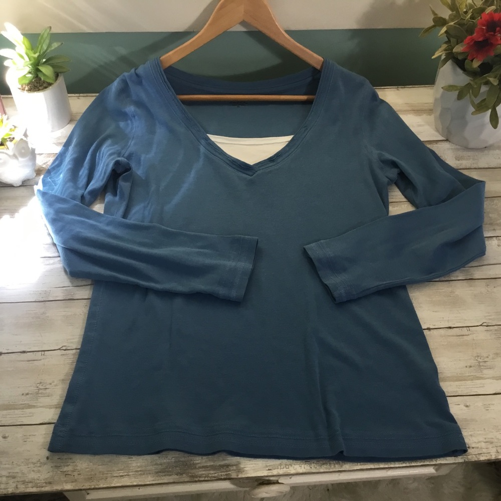 Fall Creek Layered Look Top Womens Size XL Blue Long Sleeve V-Neck